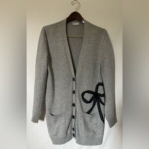 NWOT - RED Valentino Wool Blend Cardigan with Black Bow Detail - Grey - Sz S